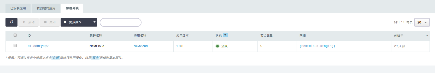 集群列表